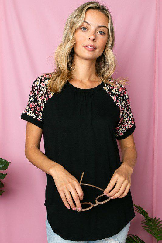 Solid  Floral Top Detail - Southern Sassy Boutique