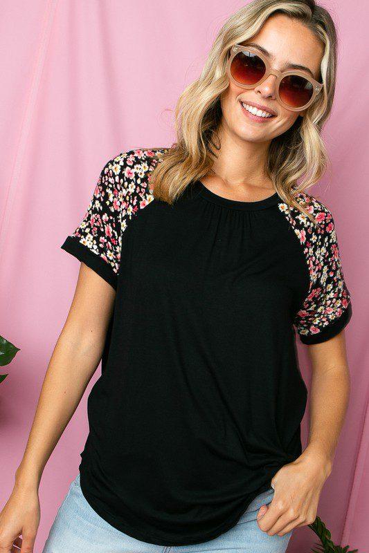 Solid  Floral Top Detail - Southern Sassy Boutique