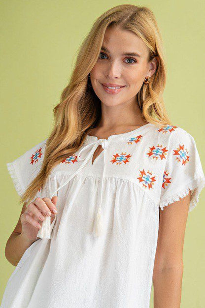 Aztec Embroidered Top - Southern Sassy Boutique