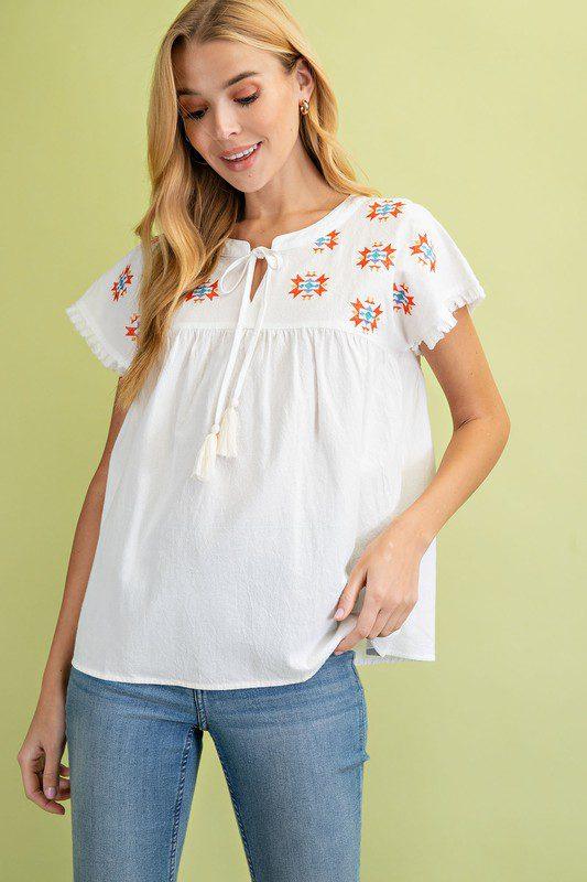 Image: Aztec Embroidered Top Ivory | Southern Sassy Boutique