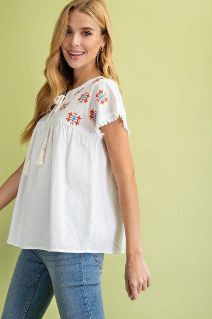 Aztec Embroidered Top - Southern Sassy Boutique