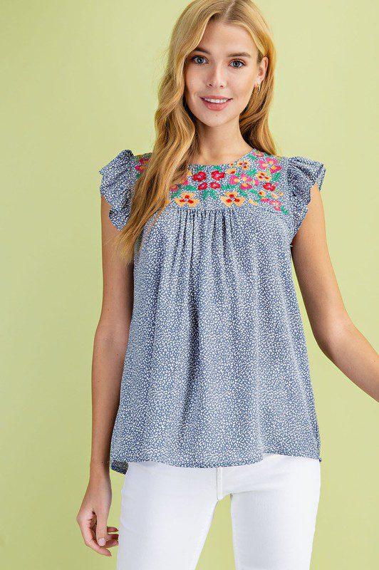 Image: Embroidered Top Blue | Southern Sassy Boutique