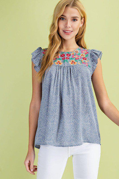 Image: Embroidered Top Blue | Southern Sassy Boutique