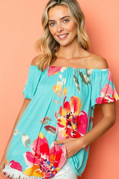 Flower Print Off Shoulder Top - Southern Sassy Boutique