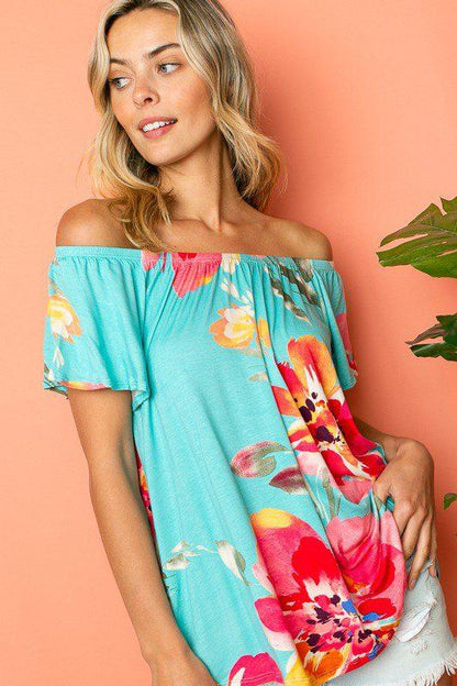 Flower Print Off Shoulder Top - Southern Sassy Boutique