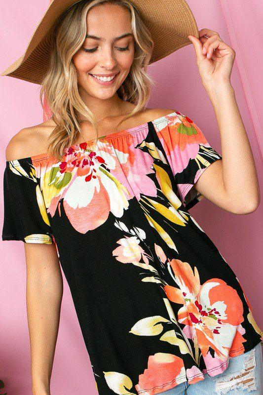 Flower Print Off Shoulder Top - Southern Sassy Boutique