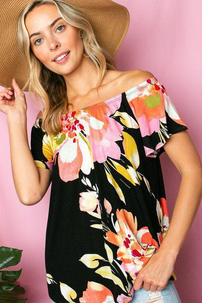 Flower Print Off Shoulder Top - Southern Sassy Boutique