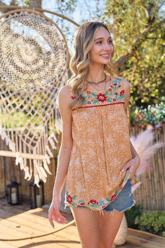 Embroidered Sleeveless Top - Southern Sassy Boutique