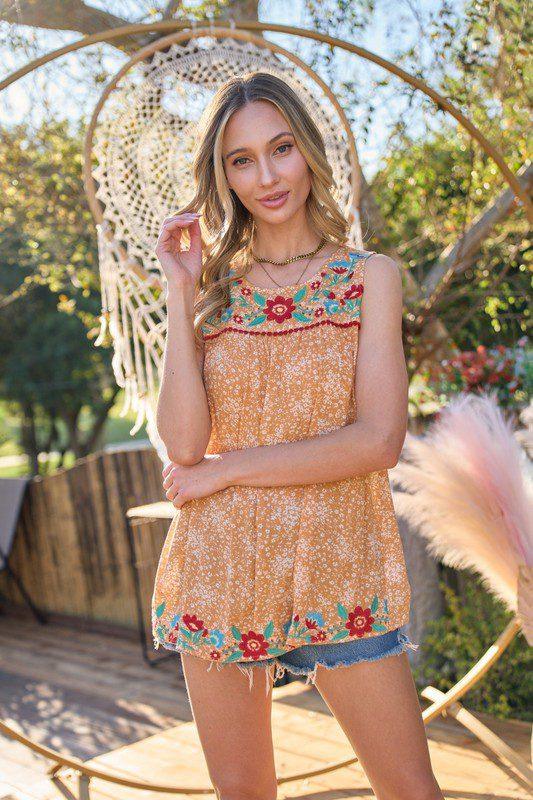 Image: Embroidered Sleeveless Top Orange | Southern Sassy Boutique