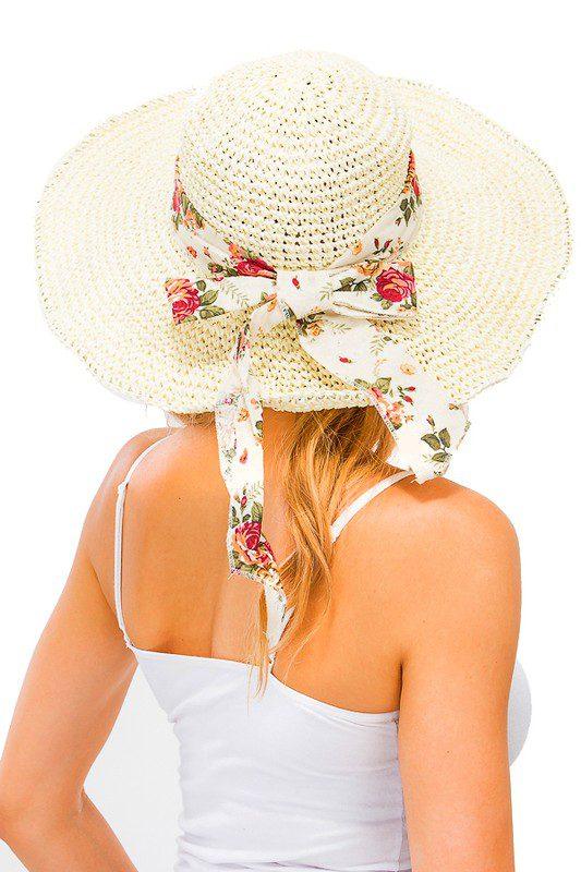 Image: Floral Peonies Tie Hat Cream | Southern Sassy Boutique
