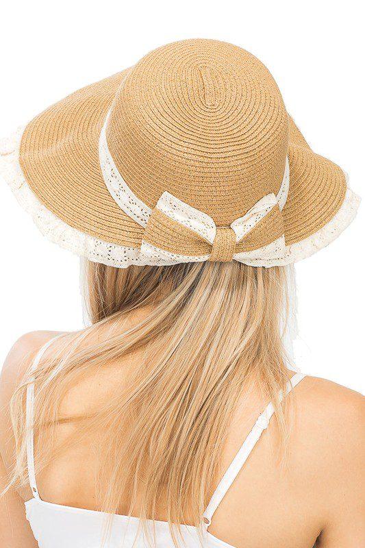 Image: Straw Hat with Lace Tan | Southern Sassy Boutique