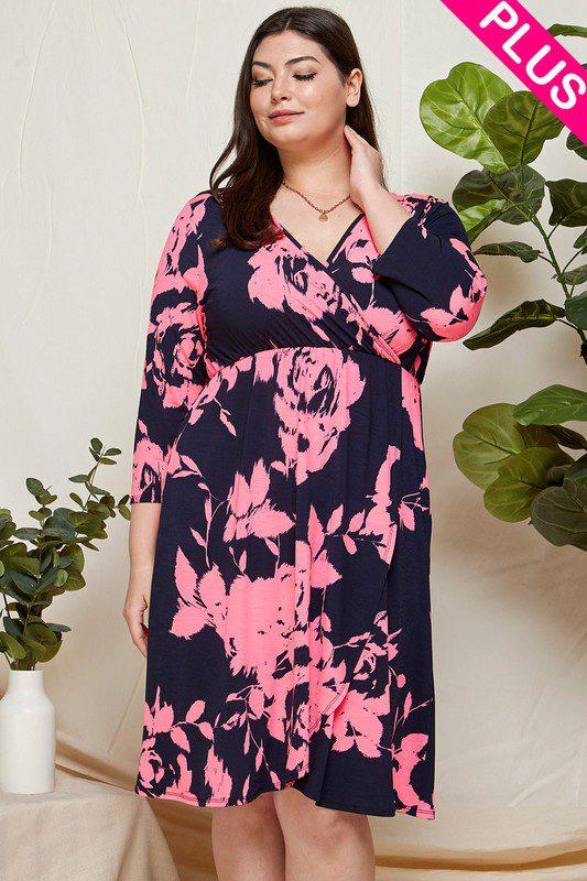 Image: Neon Floral Wrap Midi Dress Pink | Southern Sassy Boutique