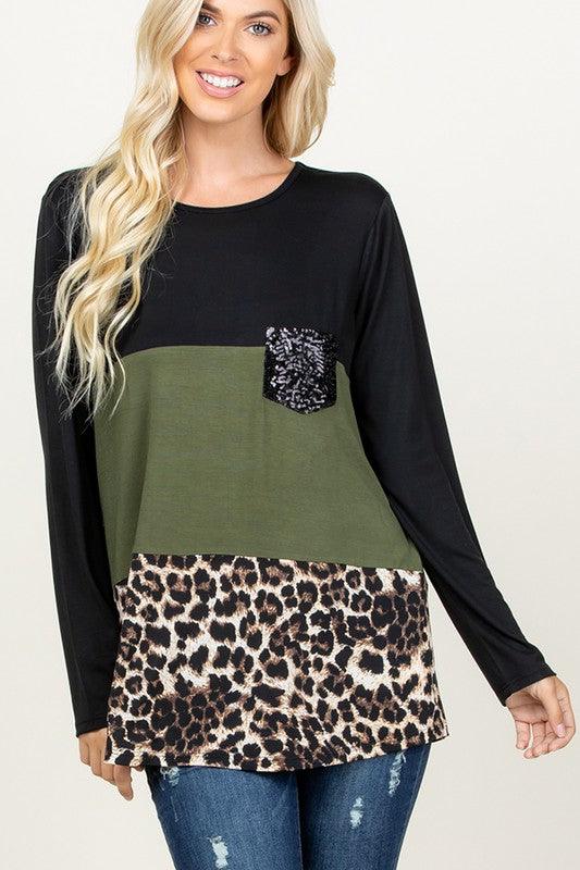 Solid And Animal Print Top - Southern Sassy Boutique