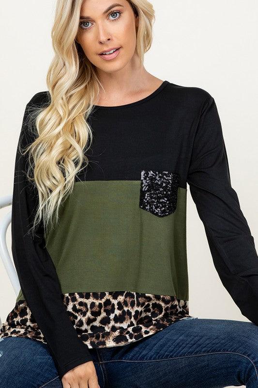 Solid And Animal Print Top - Southern Sassy Boutique