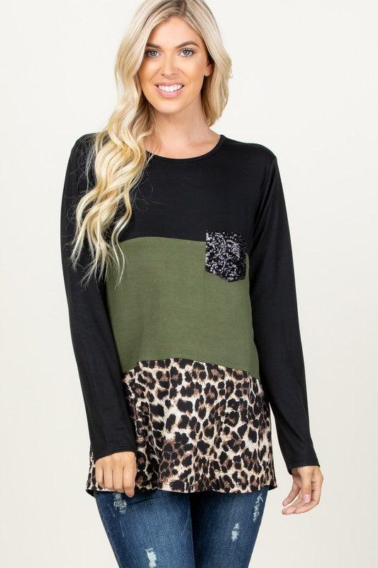 Solid And Animal Print Top - Southern Sassy Boutique