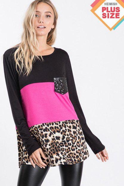 Solid And Animal Print Sequins Knit Top - Southern Sassy Boutique