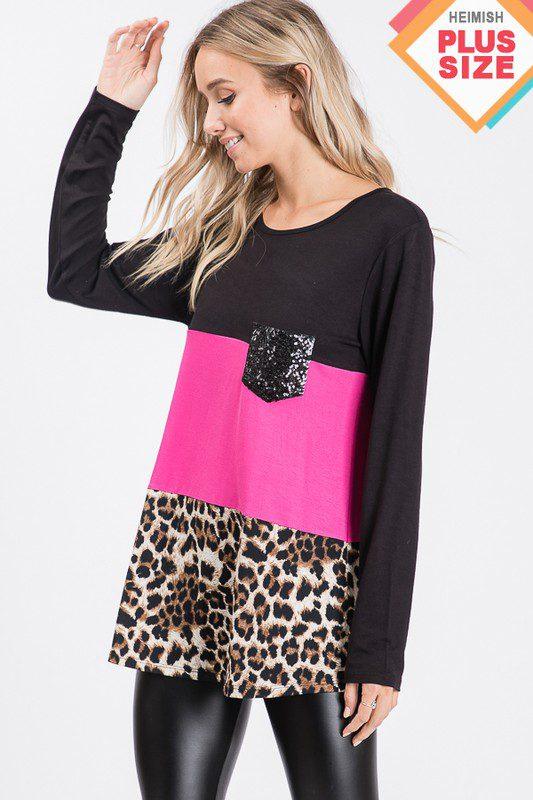 Solid And Animal Print Sequins Knit Top - Southern Sassy Boutique