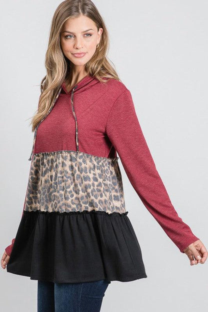 Animal Print Babydoll Hoodie - Southern Sassy Boutique