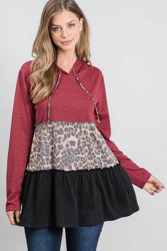 Animal Print Babydoll Hoodie - Southern Sassy Boutique