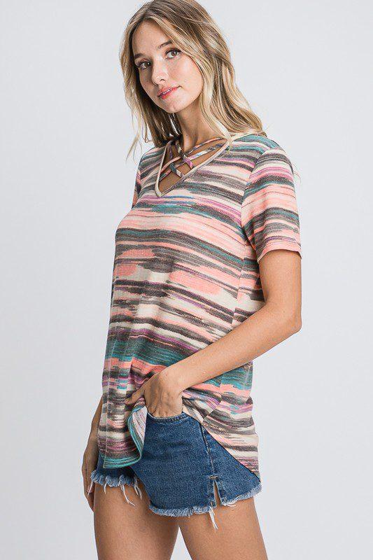 V Neck Multi Color Top - Southern Sassy Boutique