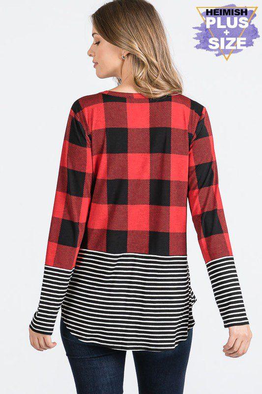 Buffalo Plaid Stripe Long Sleeve Top - Southern Sassy Boutique