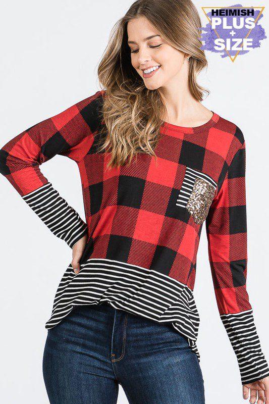 Buffalo Plaid Stripe Long Sleeve Top - Southern Sassy Boutique