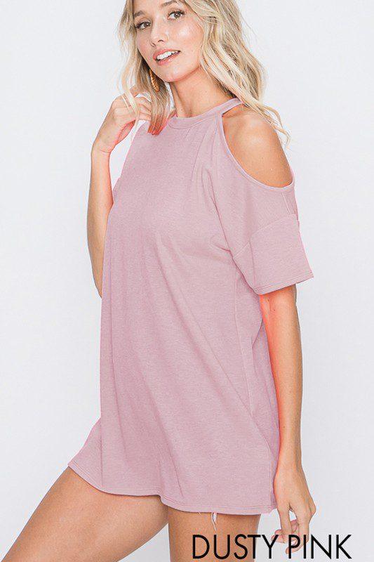 Image: Cold Shoulder Top Dusty Pink | Southern Sassy Boutique