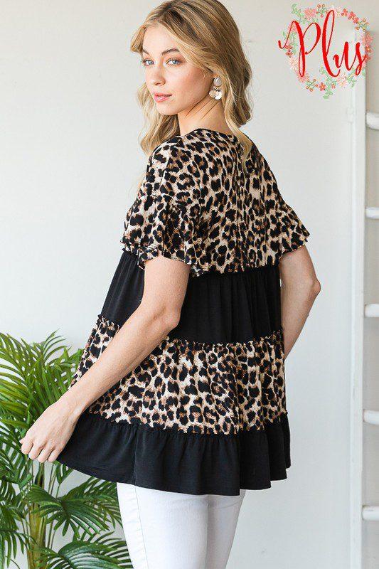 Leopard And Solid Ruffle Knit Top - Southern Sassy Boutique