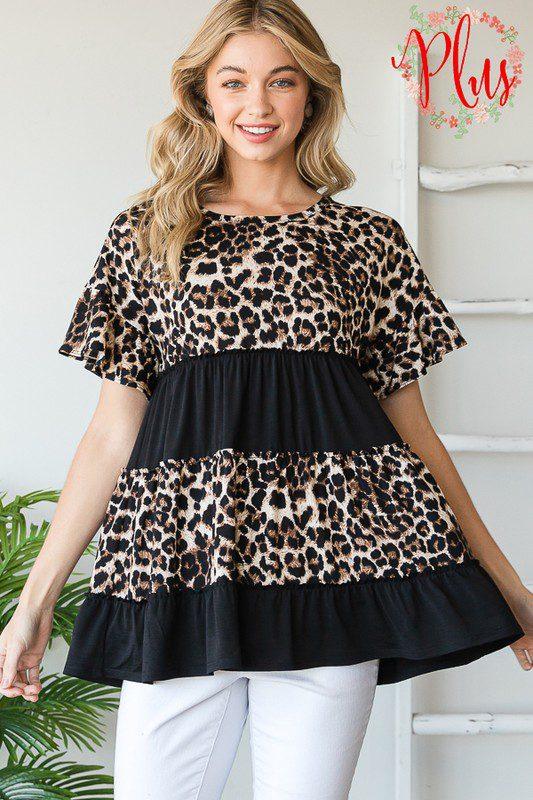 Image: Leopard And Solid Ruffle Knit Top Brown | Southern Sassy Boutique