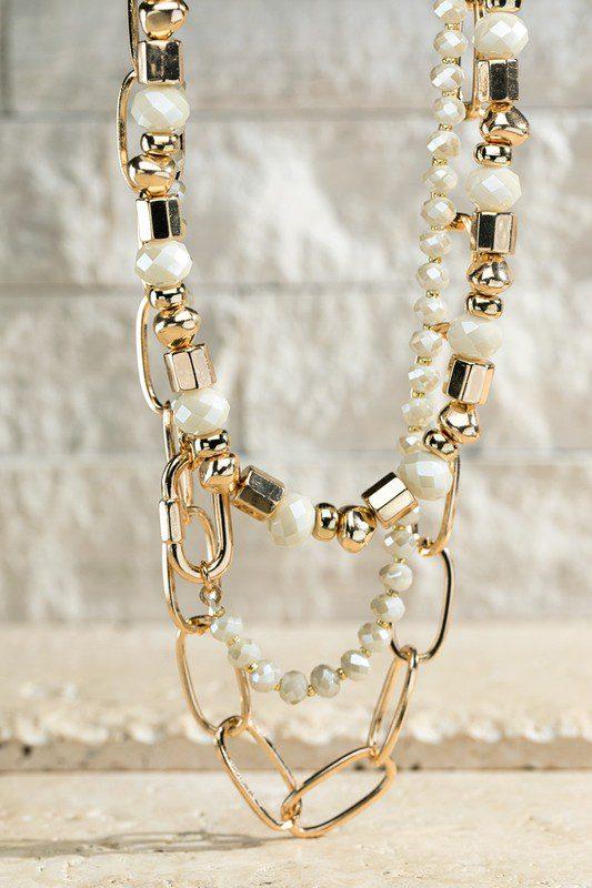 Image: Triple Layered Glass Bead Necklance Ivory | Southern Sassy Boutique