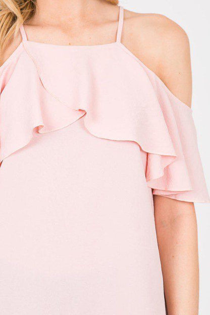 Image: Cold Shoulder Ruffle Top Blush | Southern Sassy Boutique