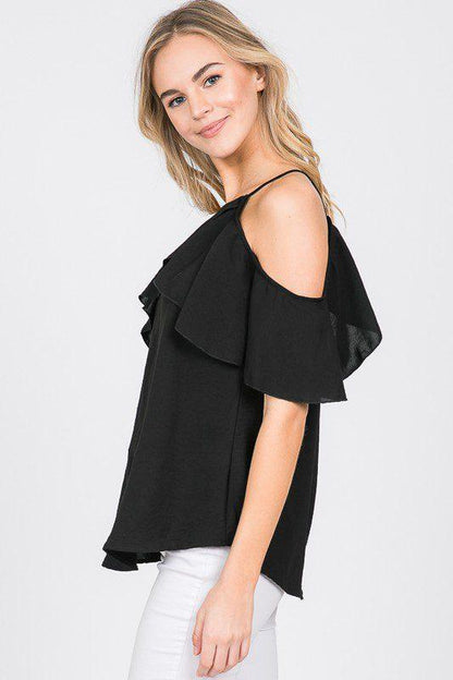 Cold Shoulder Ruffle Top - Southern Sassy Boutique