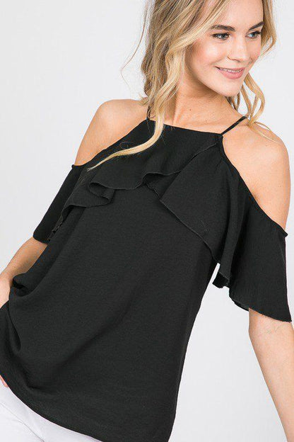 Cold Shoulder Ruffle Top - Southern Sassy Boutique