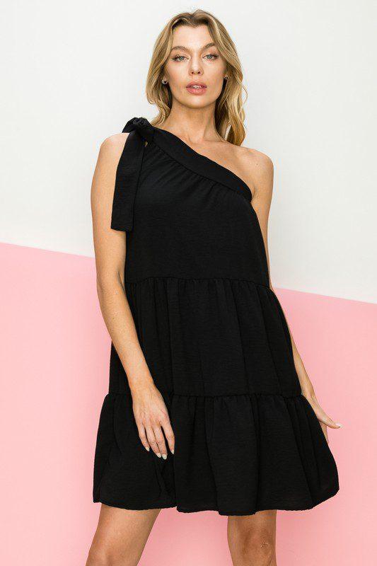 Image: One Shoulder Tier Dress Black | Southern Sassy Boutique