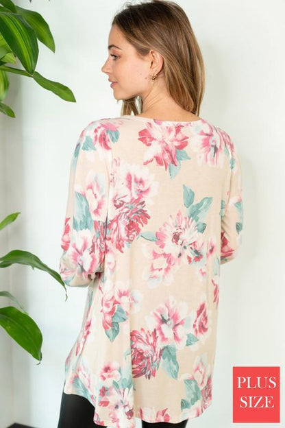 Floral Print Bishop Sleeve Knit Top - Southern Sassy Boutique