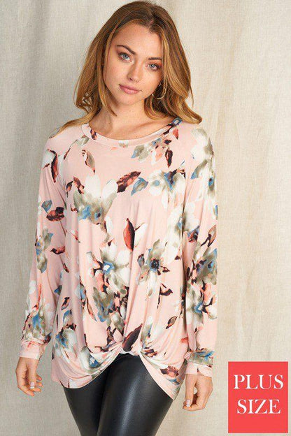 Image: Floral Print Knit Top with a Twist Knot Pink Combo | Southern Sassy Boutique