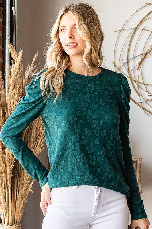 Image: Leopard Print Solid Top Hunter Green | Southern Sassy Boutique