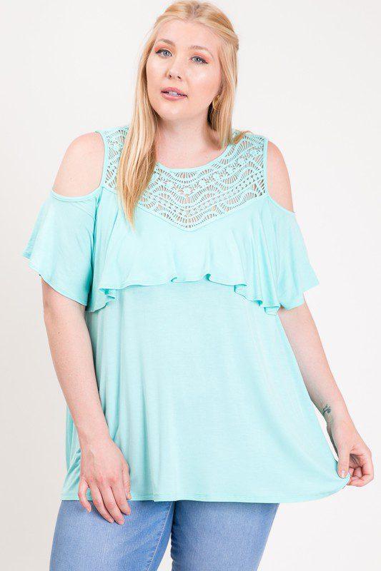 Image: Cold Shoulder Ruffle Top Mint | Southern Sassy Boutique