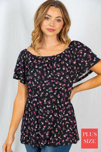 Image: Floral Print Cold Shoulder Knit Top Black | Southern Sassy Boutique