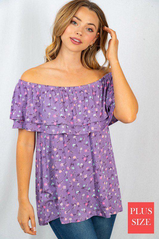 Image: Floral Print Cold Shoulder Knit Top Lavender | Southern Sassy Boutique