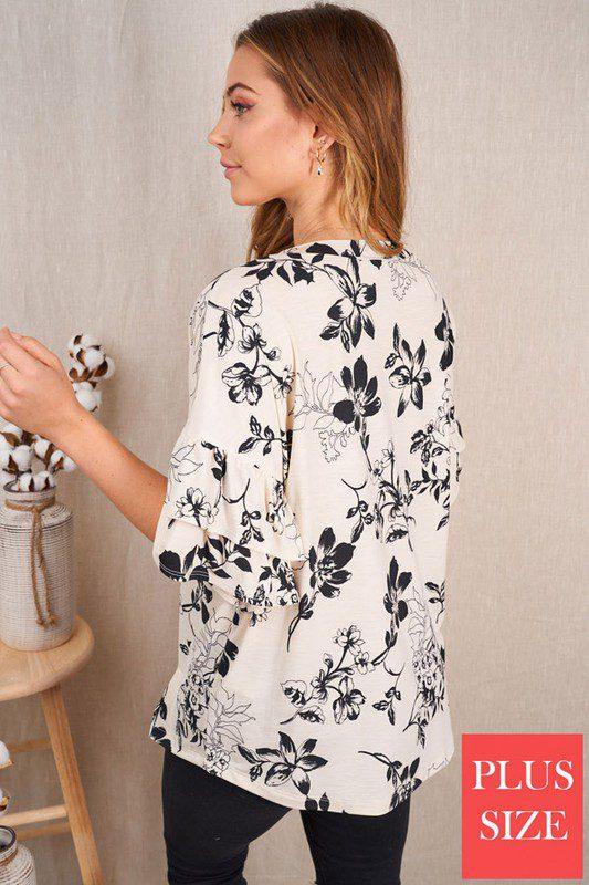 Floral Print V-neck Top With Ruffled Sleeves - Southern Sassy Boutique