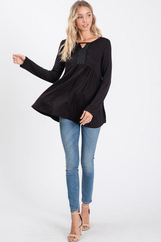 Image: Babydoll Top With Keyhole Black | Southern Sassy Boutique