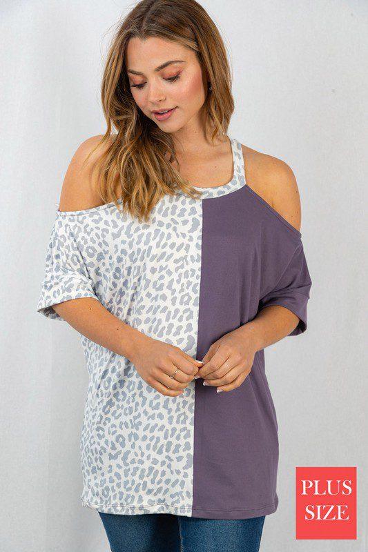 Image: Cheetah Print Off Shoulder Knit Top Purple | Southern Sassy Boutique