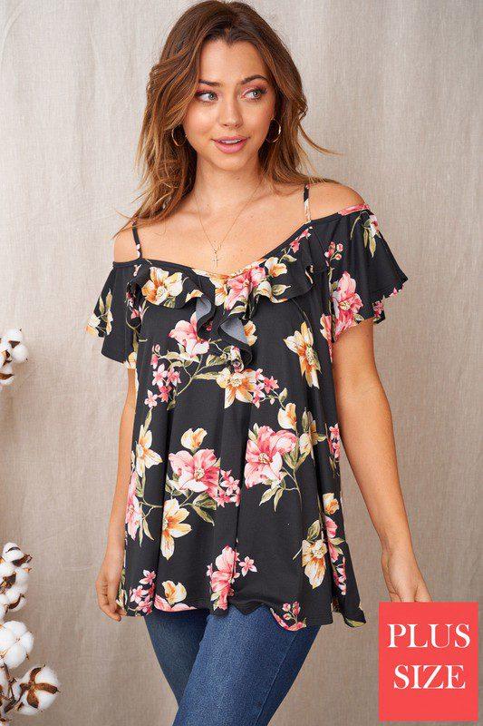 Image: Cold Shoulder Floral Print Top Black | Southern Sassy Boutique