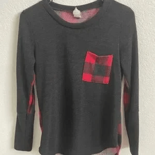 Buffalo Plaid Pocket Long Sleeve Top - Southern Sassy Boutique