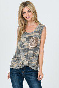 Image: Camo Knotted Tank Top Olive | Southern Sassy Boutique