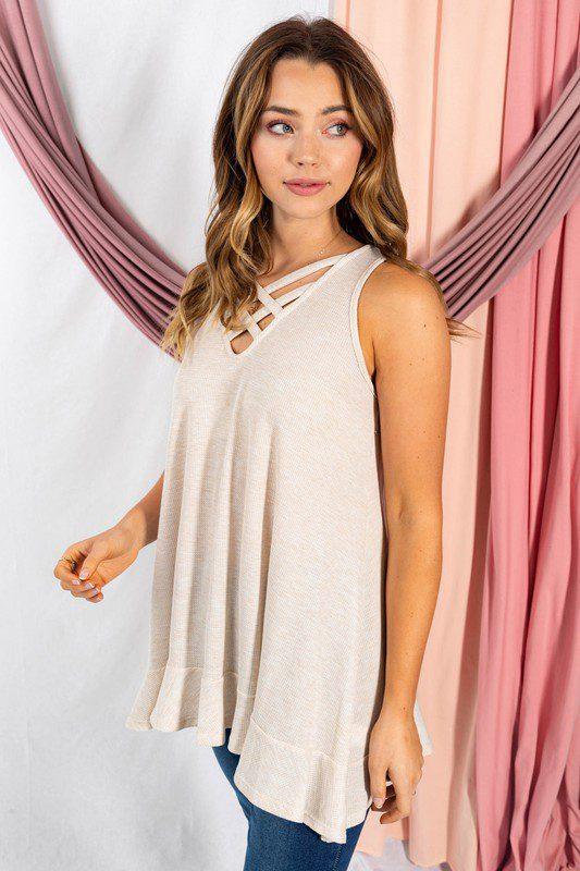 Thermal Strappy Knit Tank Top - Southern Sassy Boutique