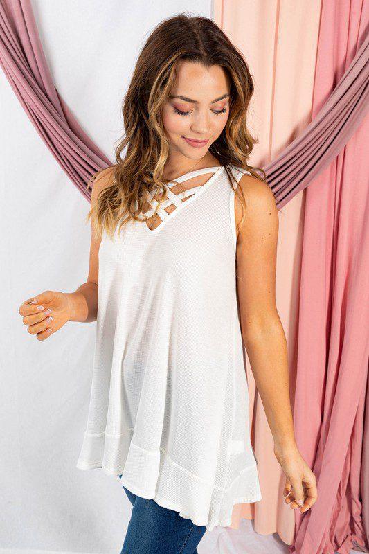 Thermal Strappy Knit Tank Top - Southern Sassy Boutique