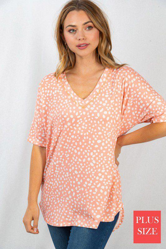 Image: Antelope Print Knit V-Neck Top Coral | Southern Sassy Boutique