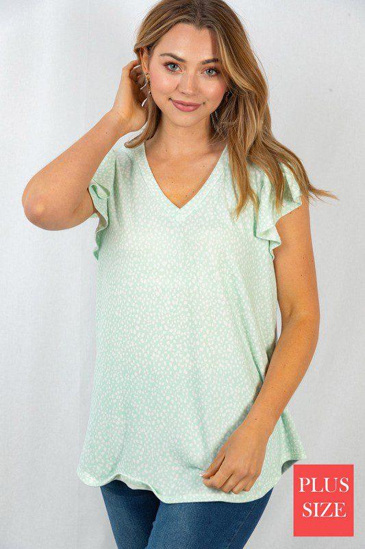 Image: Antelope Print Knit V-Neck Top Mint | Southern Sassy Boutique